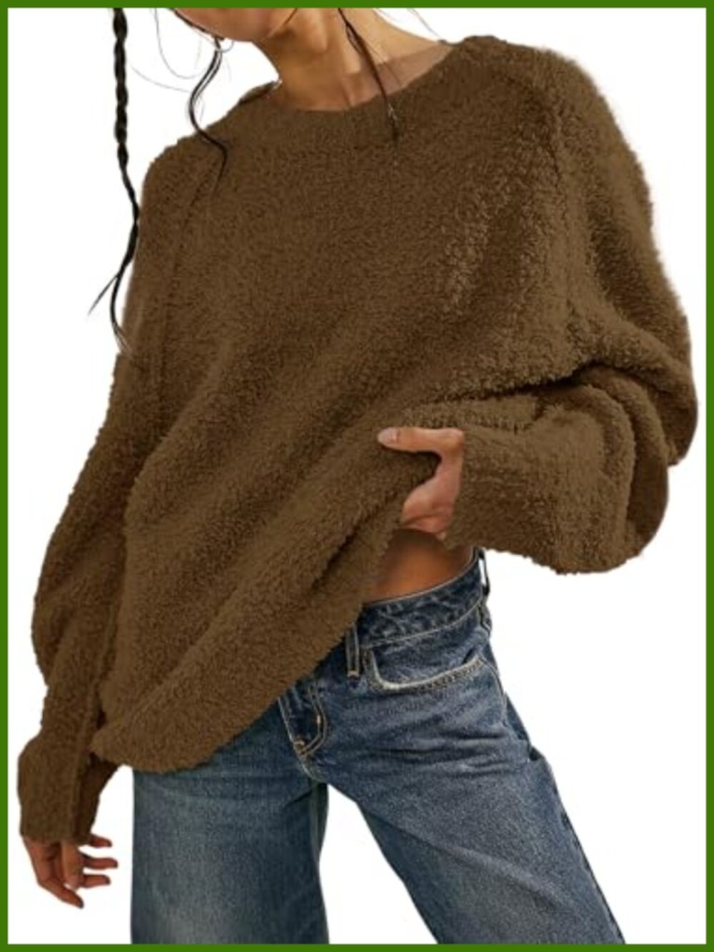Oversized Fuzzy Knit Long Sleeve Crewneck Pullover Sweater Warm Cozy